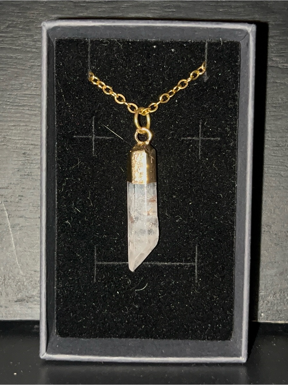 Gold Crystal Point Pendant Necklace - Clear Quartz